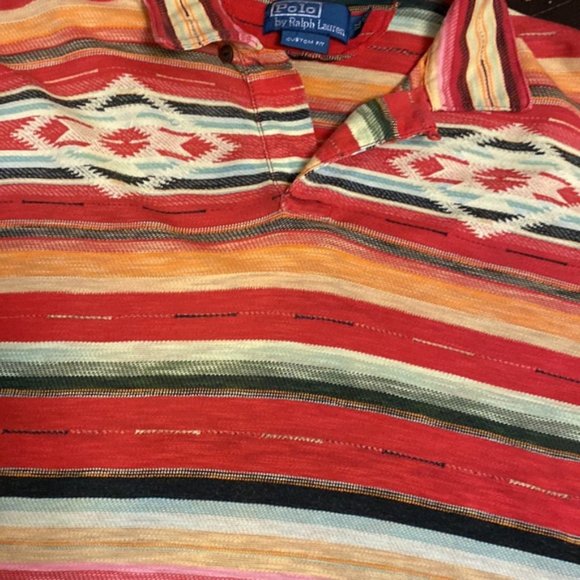 Vintage Polo Ralph Lauren Aztec 100% Cotton Southwestern Polo Shirt - Picture 12 of 12